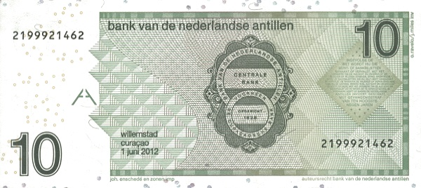 P28f Netherlands Antilles 10 Gulden Year 2012